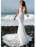 Luxury Ivory Lace Backless Romantic Wedding Dress